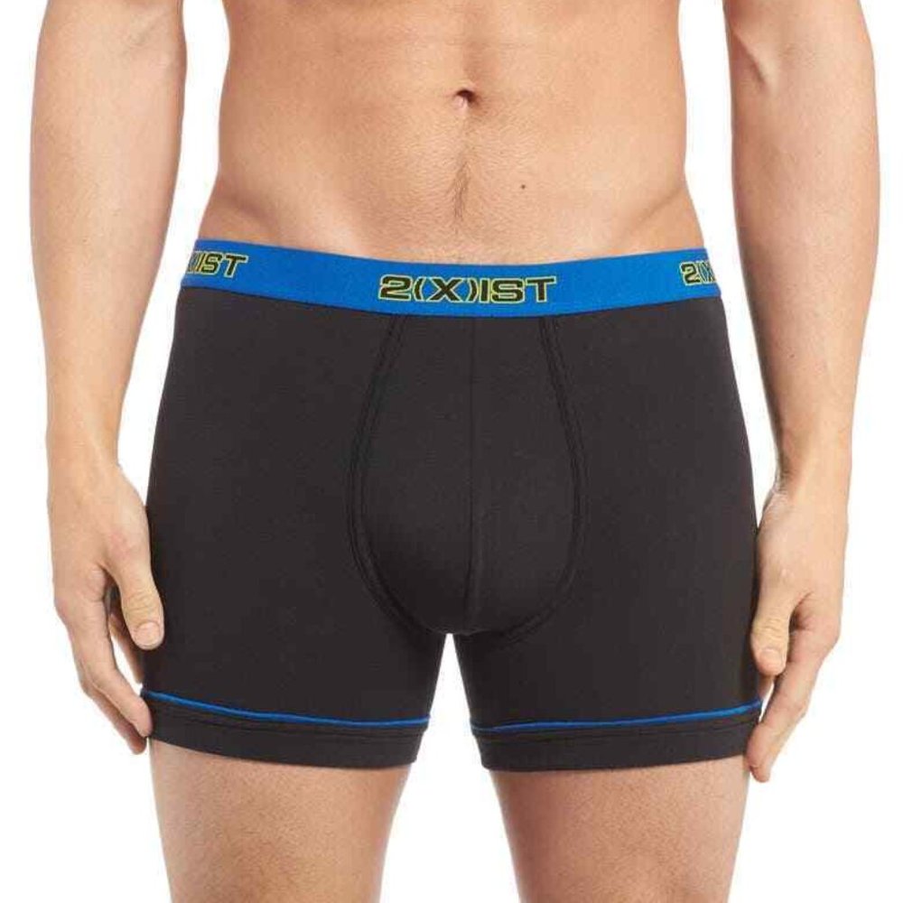 2XIST Men's M BLACK Performance 2-Pack Stretch Boxer Briefs (1 PINK,1 BLUE BAND)